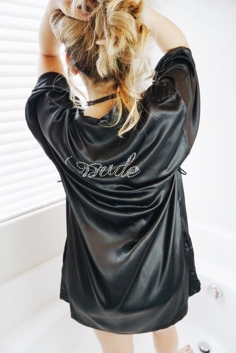 Bride and Boujee Black Satin Kimono Robe