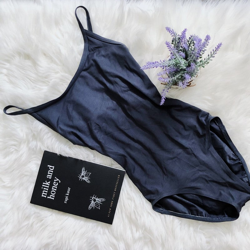 Navy Open Back Leotard/ Bodysuit