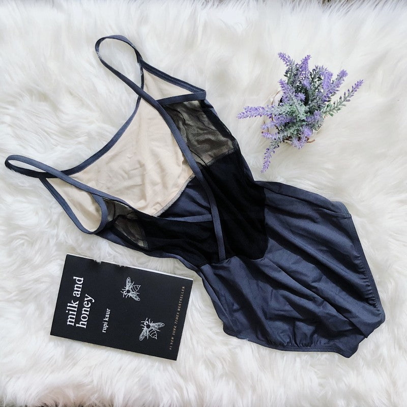 Navy Open Back Leotard/ Bodysuit