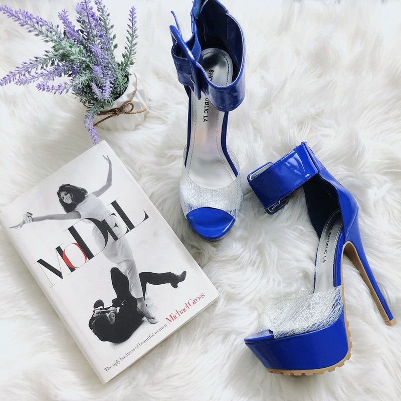 Blue High Heel Clear Sandal Platforms