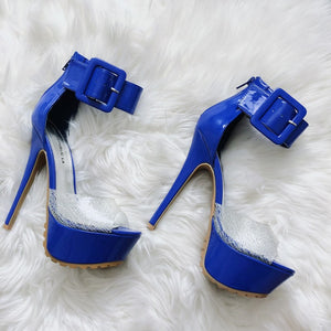 Blue High Heel Clear Sandal Platforms