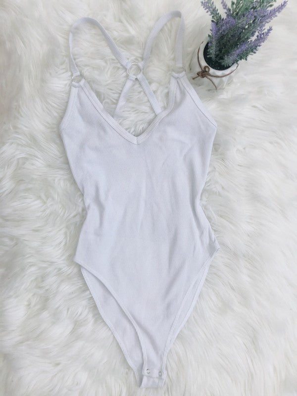 Ribbed Racer Back White Bodysuit