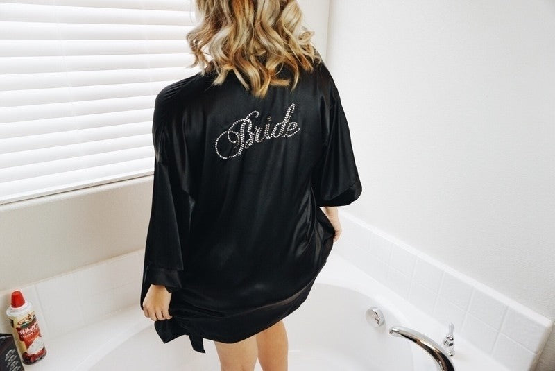 Bride and Boujee Black Satin Kimono Robe