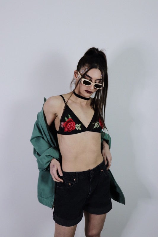 Cry Me a River Black Rose Mesh Bralette