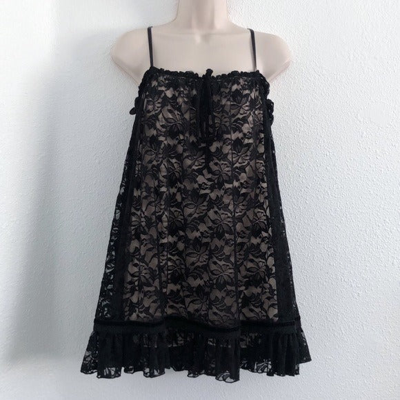 Black and Nude Forever 21 Lace Babydoll Slip Dress