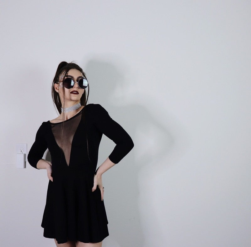 Coven Bayb Vybe Black Mesh 3 Quarter Sleeve Dress