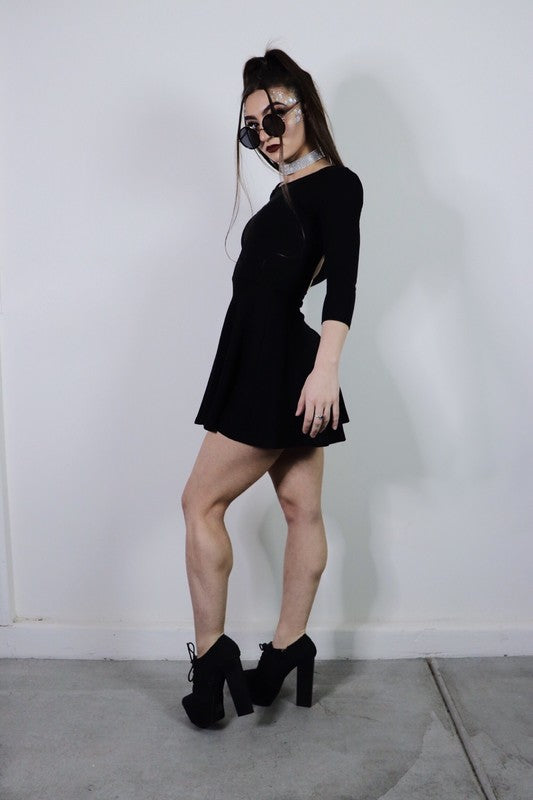 Coven Bayb Vybe Black Mesh 3 Quarter Sleeve Dress