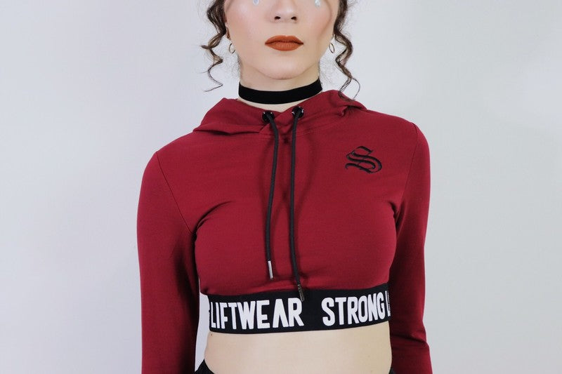 Burgundy Strong Lift-Wear Long Sleeve Hooded Crop