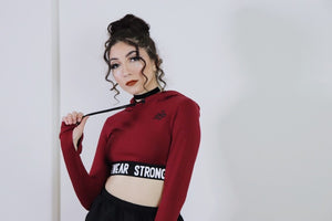 Burgundy Strong Lift-Wear Long Sleeve Hooded Crop