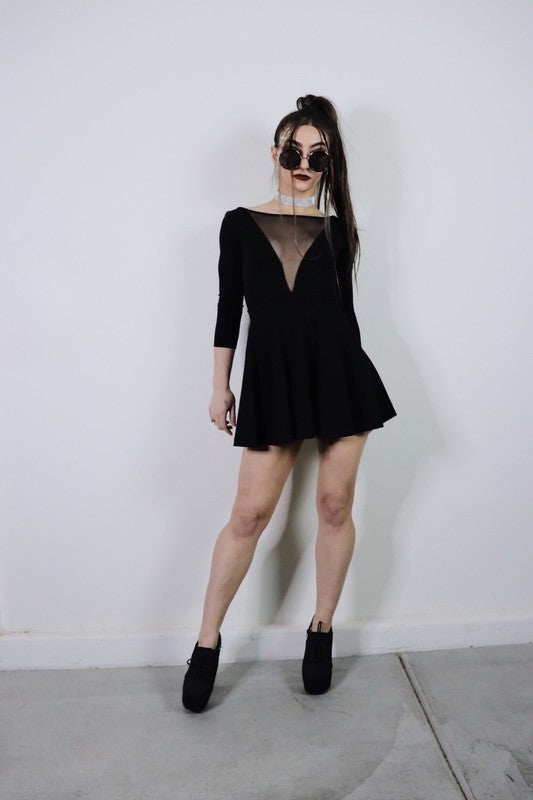 Coven Bayb Vybe Black Mesh 3 Quarter Sleeve Dress