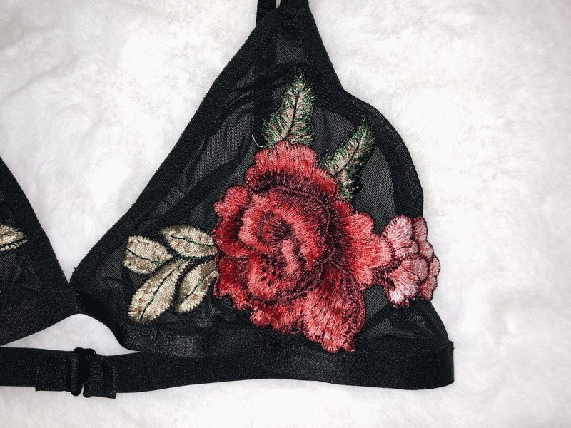 Cry Me a River Black Rose Mesh Bralette