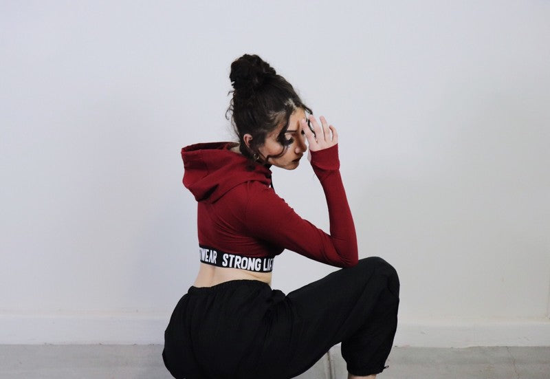 Burgundy Strong Lift-Wear Long Sleeve Hooded Crop