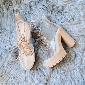 Call You Later Cleated Clear Lace Up Platform Booties