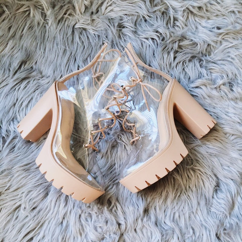 Call You Later Cleated Clear Lace Up Platform Booties