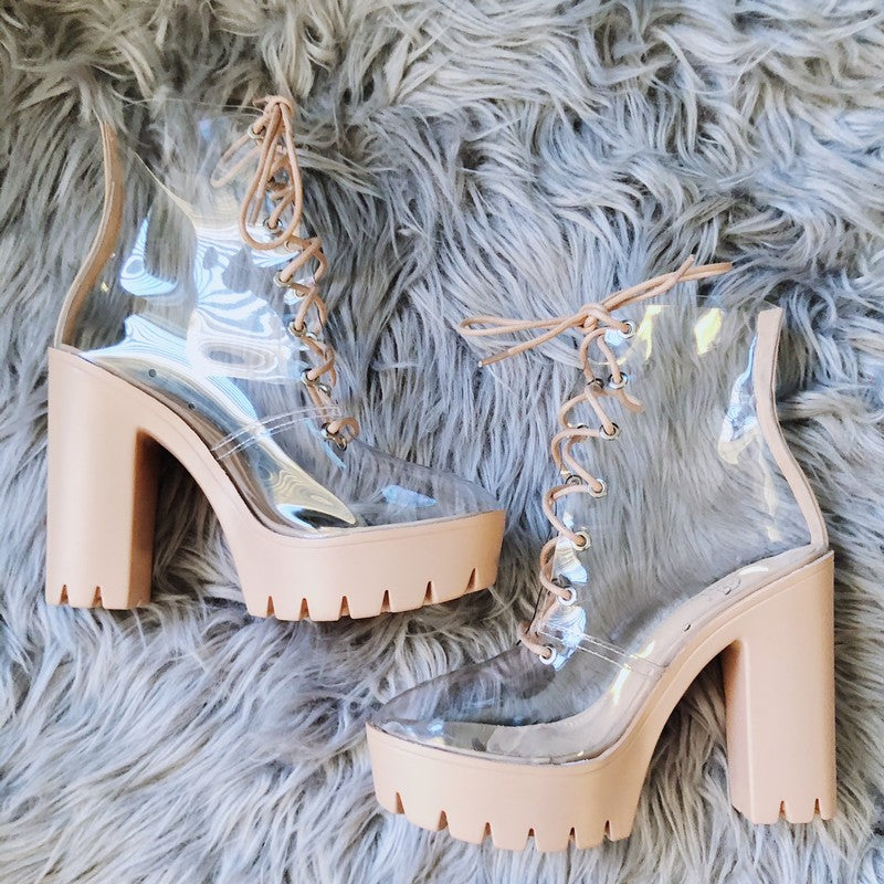 Call You Later Cleated Clear Lace Up Platform Booties