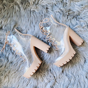 Call You Later Cleated Clear Lace Up Platform Booties