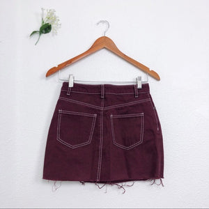 Maroon Contrast Lace Stitching Distressed HemSkirt