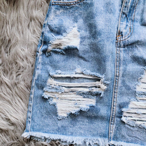 Blue Distressed Frayed Hem Jean Skirt