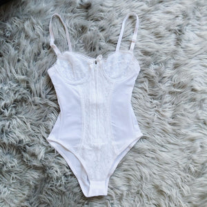 Wish You Were Mine White Lace Detailed Bodysuit