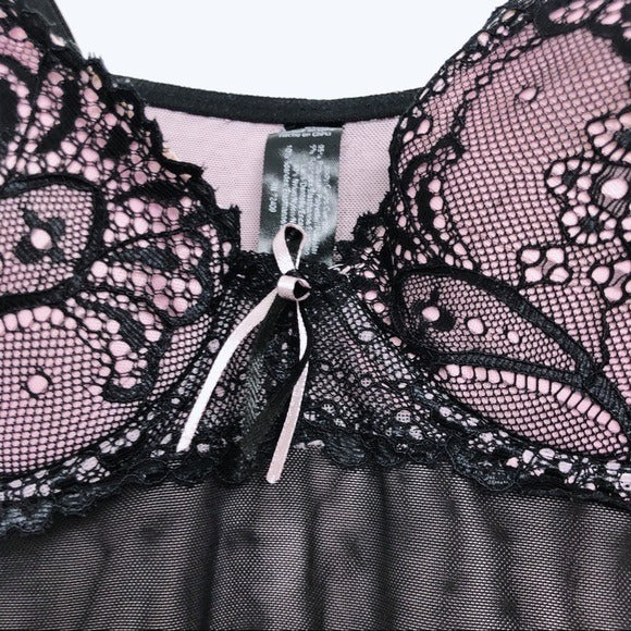 Lavender and Black Floral Lace Mesh Lingerie Slip Dress