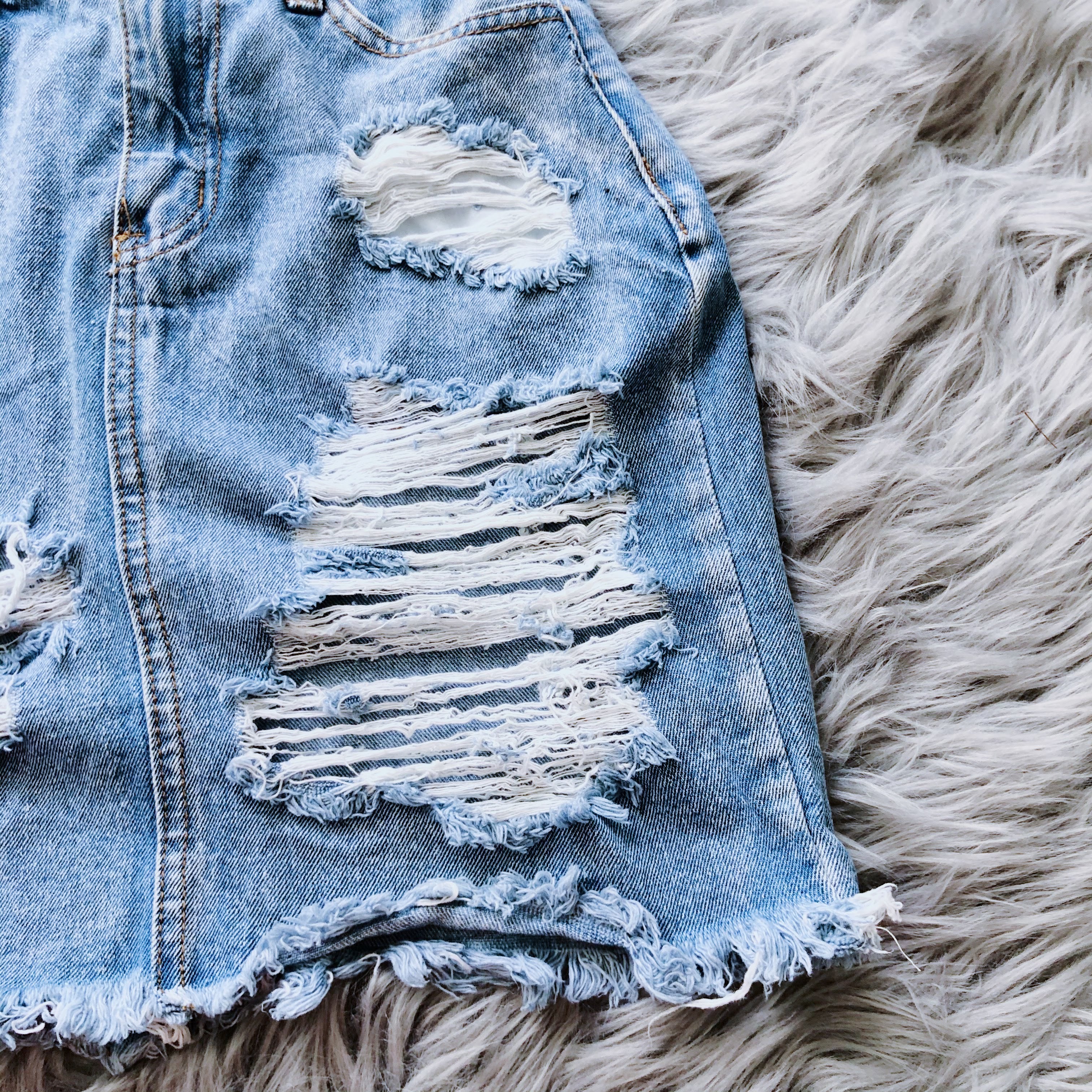 Blue Distressed Frayed Hem Jean Skirt