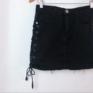 Black Windsor Frayed Hem Tie Up Mini Skirt