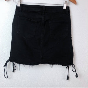 Black Windsor Frayed Hem Tie Up Mini Skirt