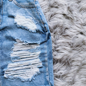 Blue Distressed Frayed Hem Jean Skirt