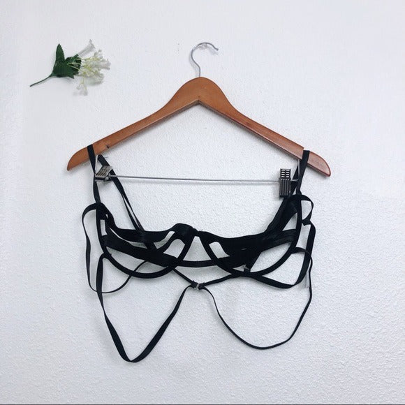 Black Bondage Caged Strapped Over The Shirt Lingerie Accessory Top