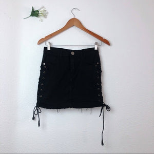 Black Windsor Frayed Hem Tie Up Mini Skirt