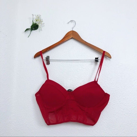 XL Red Mesh Not Structured Brassier Crop Top