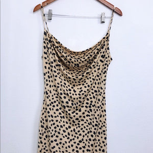 Brown & Black Cheetah Cowl Neck Spaghetti Strap Stretchy Dress