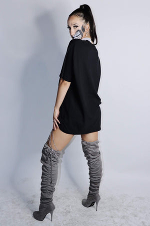 Grey Slouchy Tie Up Thigh Highs