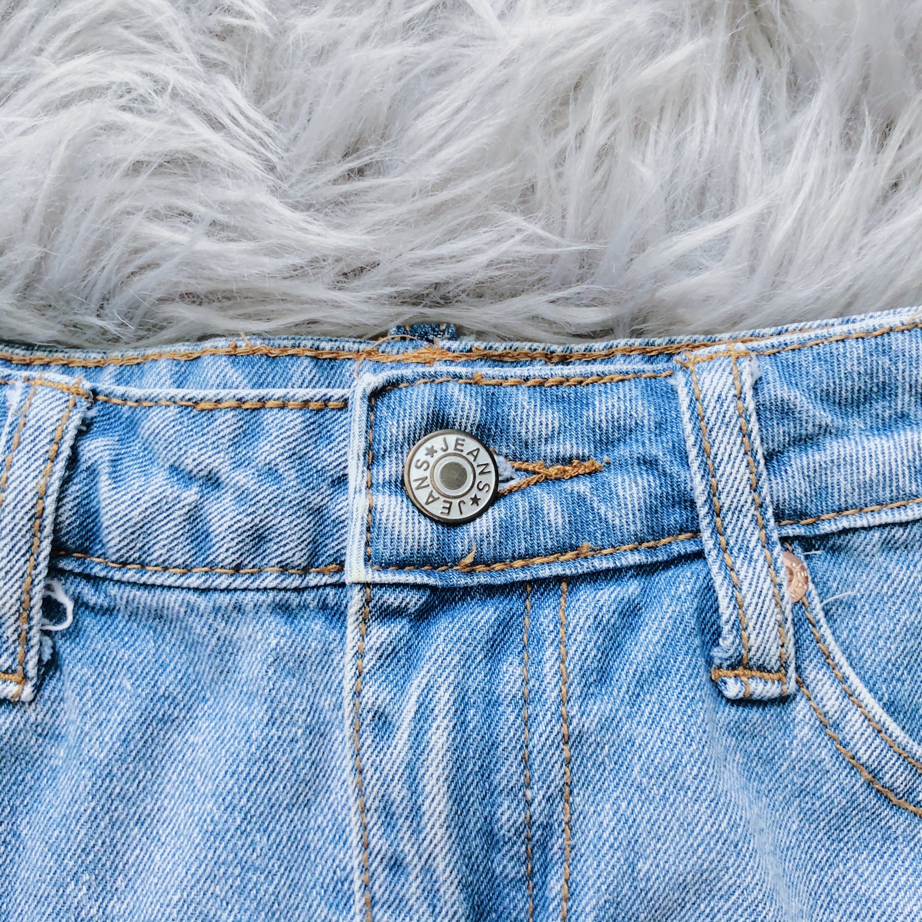 Blue Distressed Frayed Hem Jean Skirt