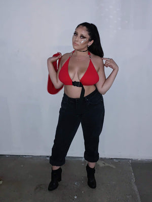 Buckle Me Up Scotty, Fire Red Bralette Top