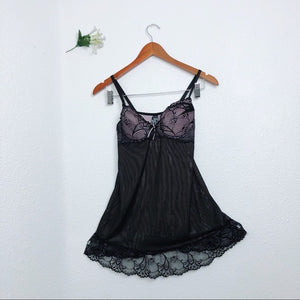 Lavender and Black Floral Lace Mesh Lingerie Slip Dress