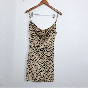 Brown & Black Cheetah Cowl Neck Spaghetti Strap Stretchy Dress