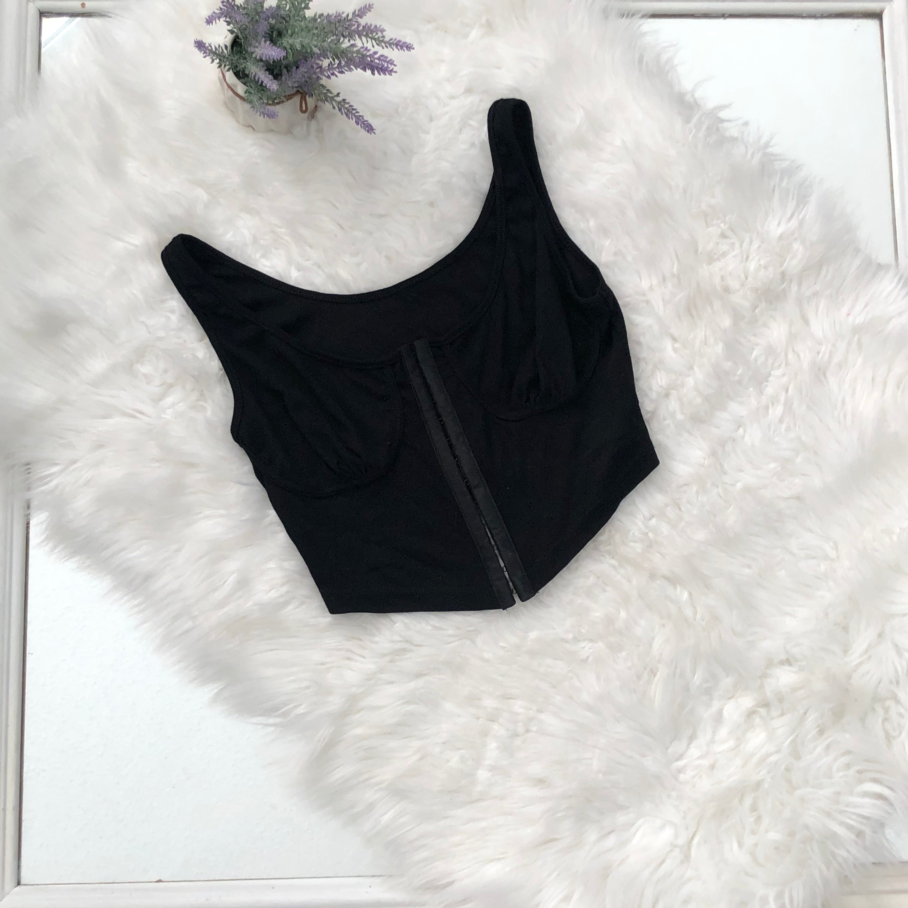 Black Hook & Eye Front Clip Closure Crop Top