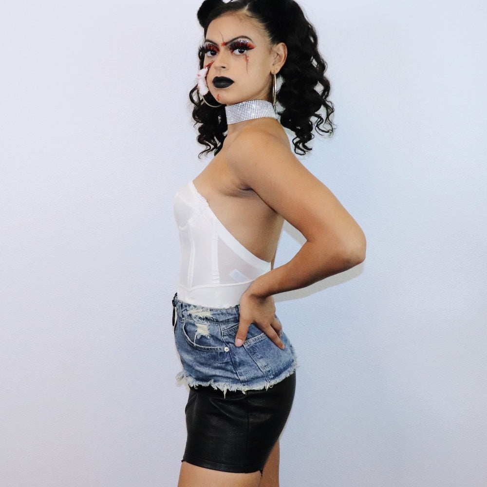 Signature 8 Two Tone Denim and Faux Leather Mini Skirt