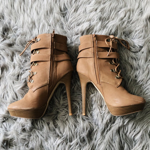 Too Bae 4 U Tan Lace Up Booties