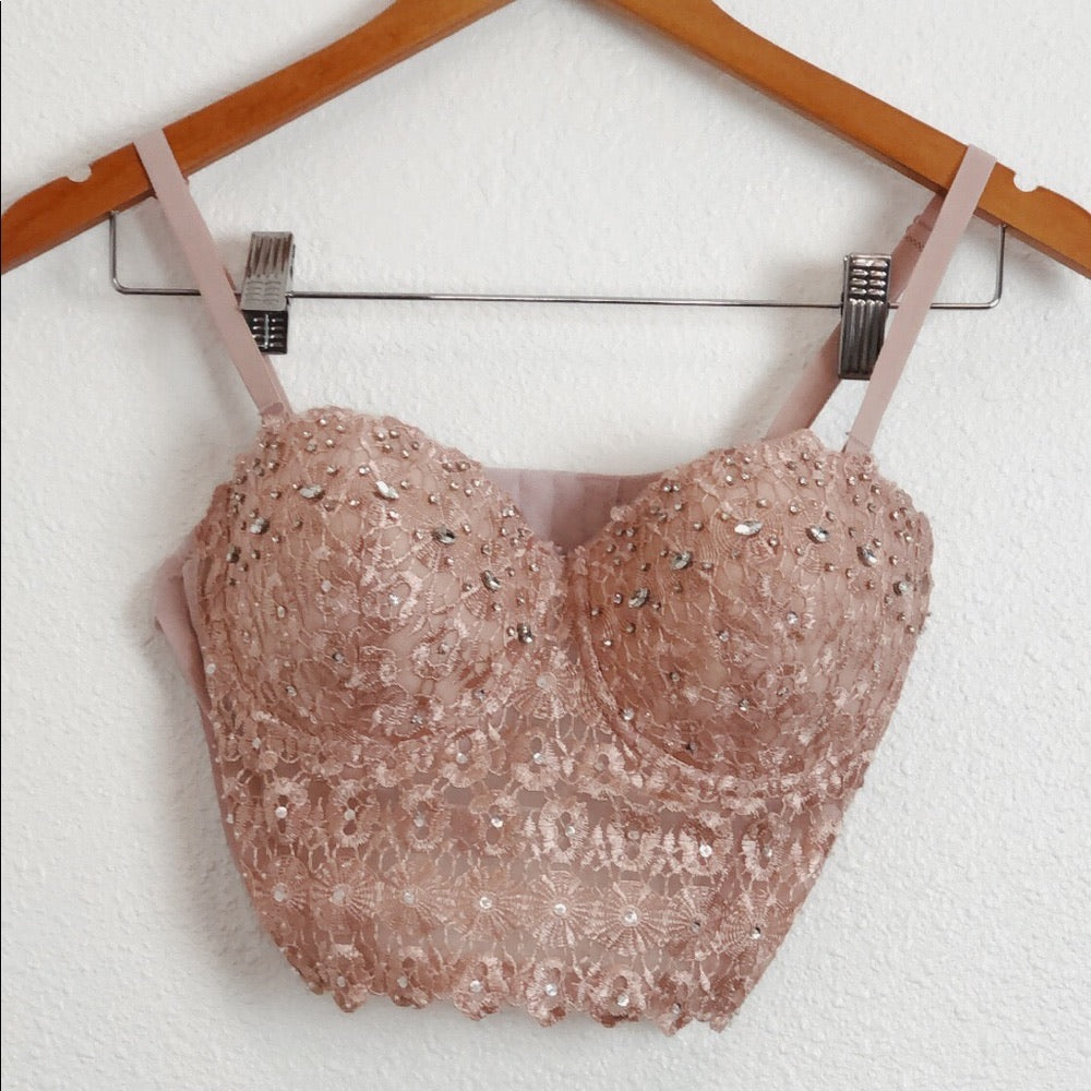 Gem Pink Windsor Rhinestone Brassiere Crop Top