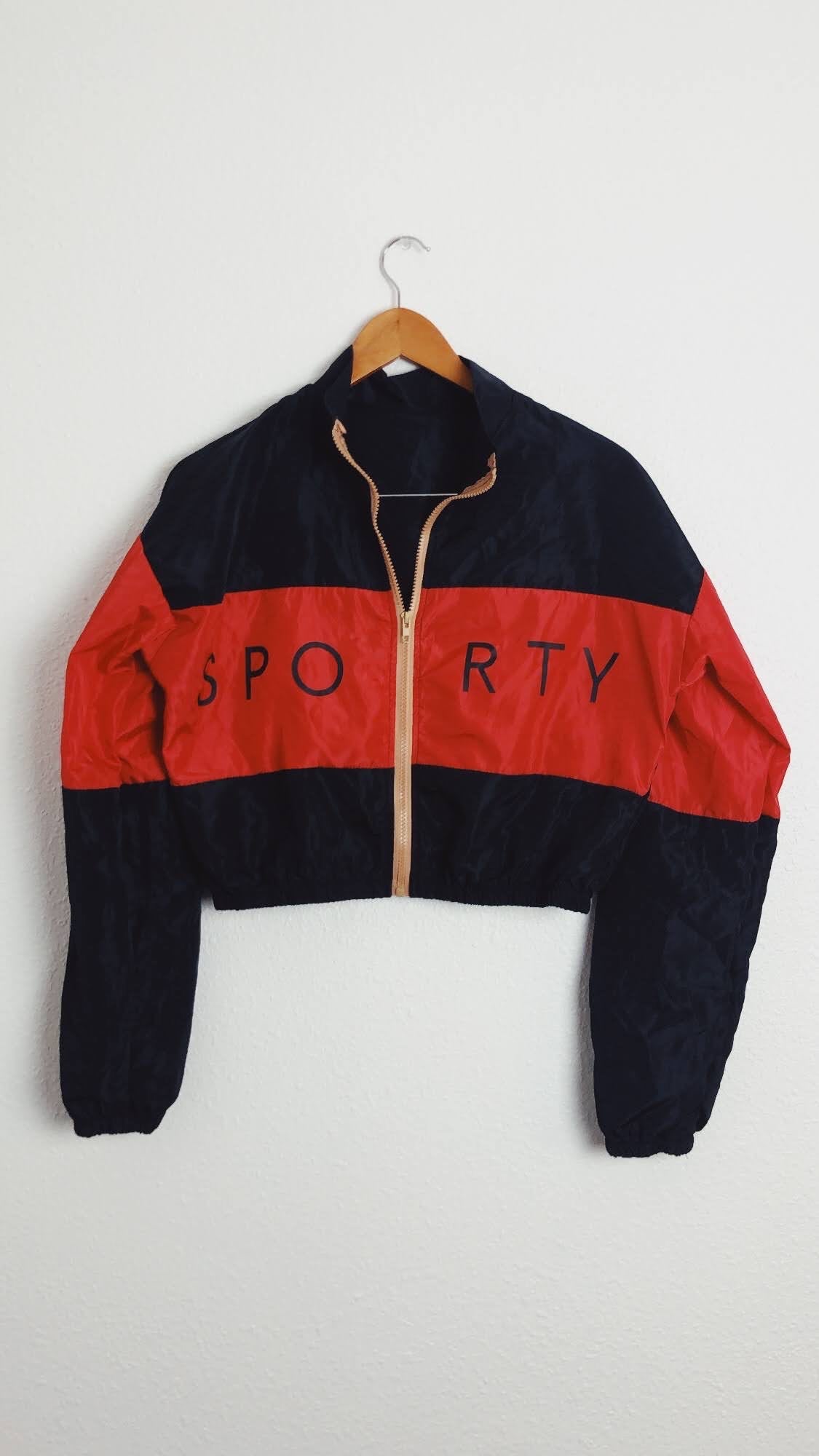 Sporty Two-Tone Cropped Red and Blue Windbreaker