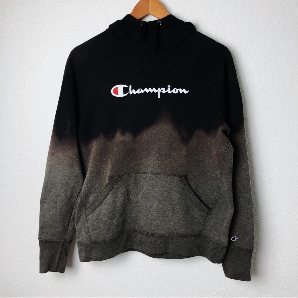 Custom Champion Acid Dripped Black & Brown Hoodie