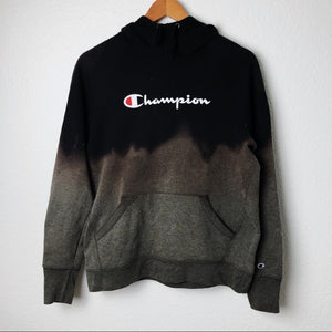 Custom Champion Acid Dripped Black & Brown Hoodie