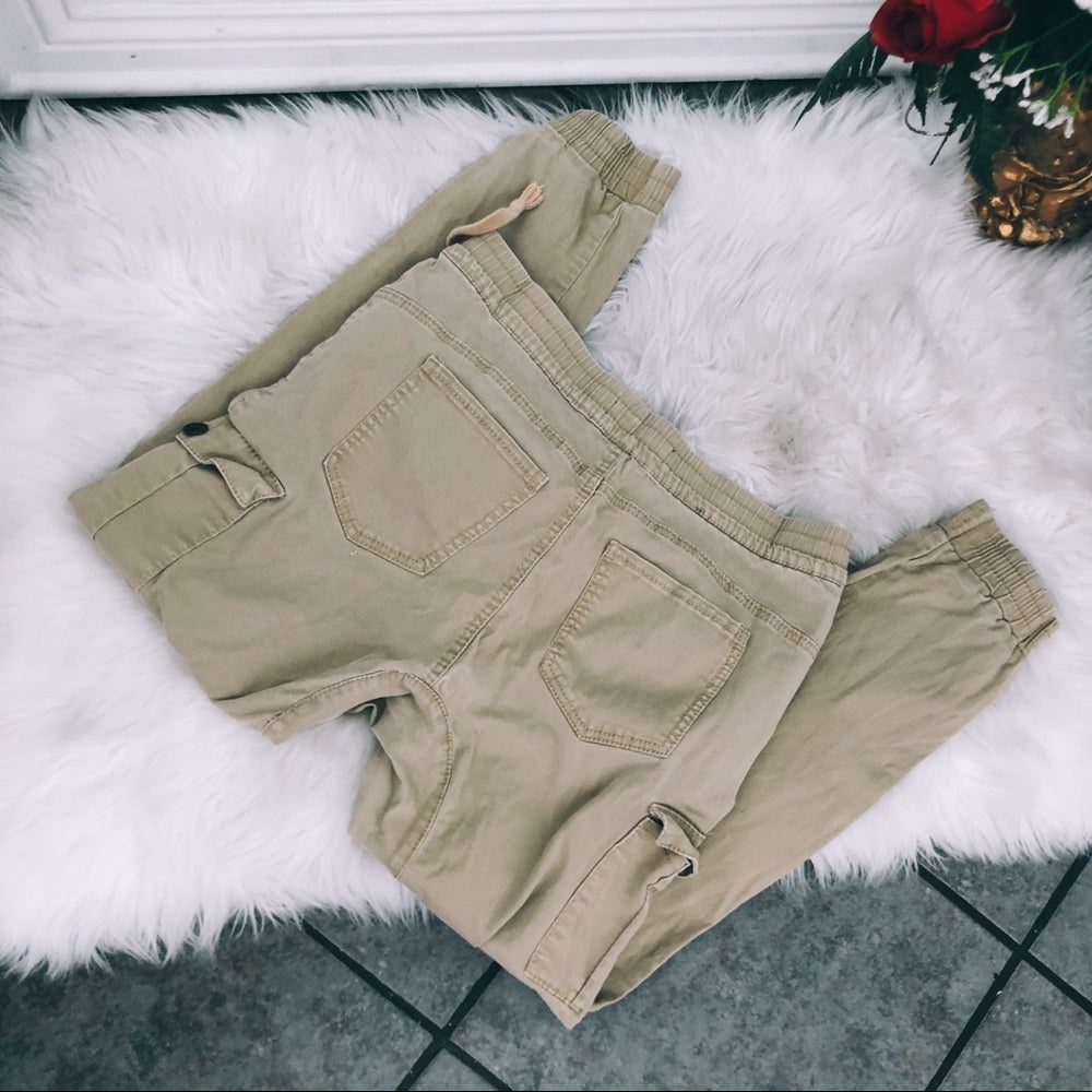 Unisex Tan Brown Cuffed Ankle Cargo Joggers