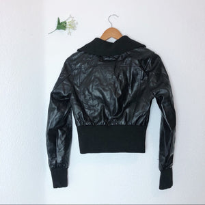 Black Faux Leather Winter Zip Up Jacket