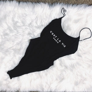 Paris Black Stretchy Bodysuit