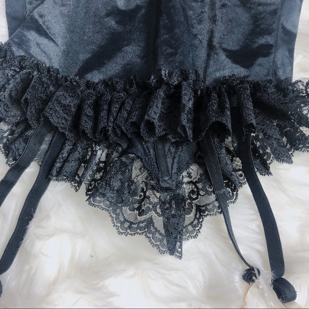 Black Ribbed Lace Baby Doll Corset Top