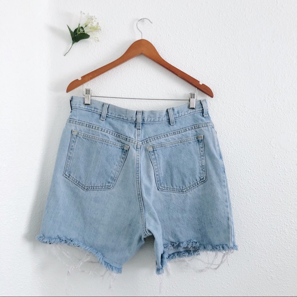 Lands End High Waisted Denim Distressed Shorts