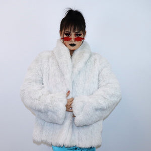 Vintage Off White Faux Fur Coat Jacket